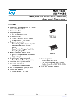 M29F400BB45M1E Datasheet PDF STMicroelectronics