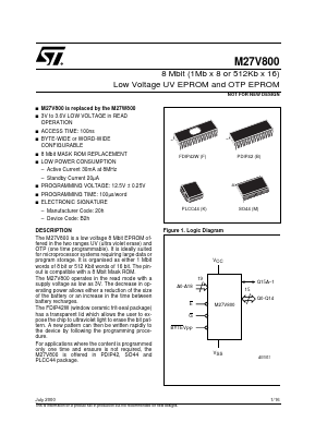 M27V800-100F1TR Datasheet PDF STMicroelectronics