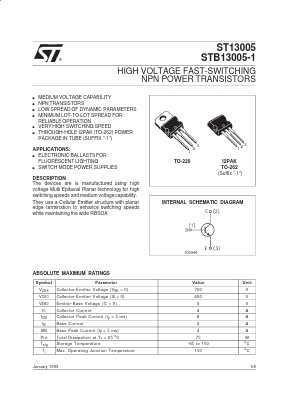 ST13005-1 Datasheet PDF STMicroelectronics