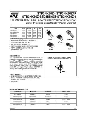 STD3NK60Z Datasheet PDF STMicroelectronics
