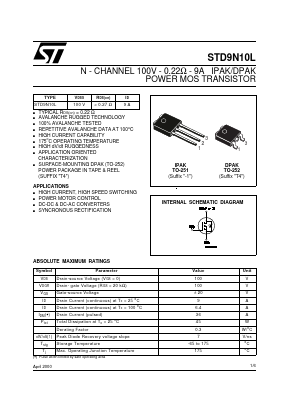 STD9N10L Datasheet PDF STMicroelectronics