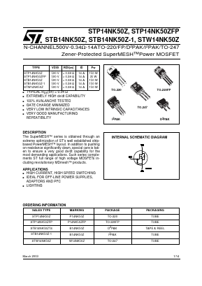 STP14NK50Z Datasheet PDF STMicroelectronics