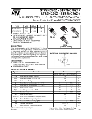 STB7NC70Z-1 Datasheet PDF STMicroelectronics