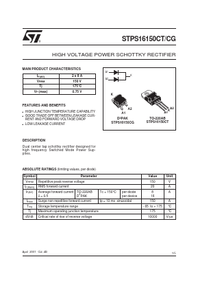 STPS16150CG Datasheet PDF STMicroelectronics