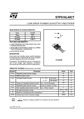 STPS16L40 Datasheet PDF STMicroelectronics