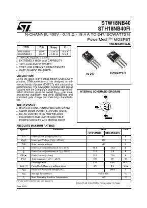 STH18NB40 Datasheet PDF STMicroelectronics