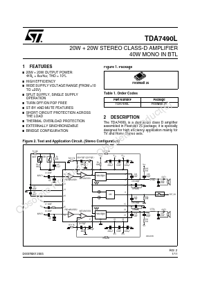 TDA7490L Datasheet PDF STMicroelectronics