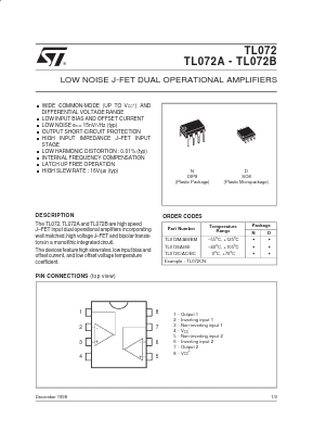 TL072BCN Datasheet PDF STMicroelectronics