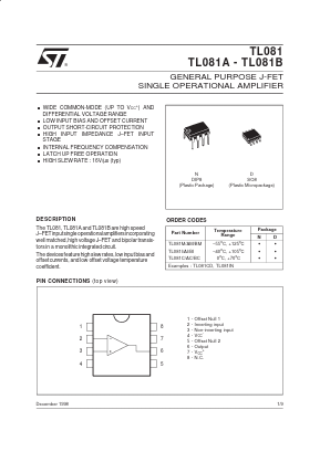 TL081BMD Datasheet PDF STMicroelectronics