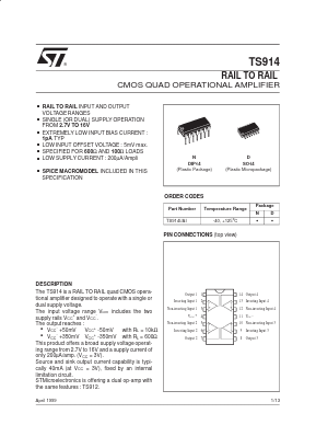 TS914AI Datasheet PDF STMicroelectronics