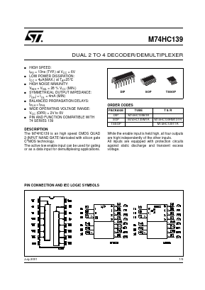 M74HC139M1R Datasheet PDF STMicroelectronics