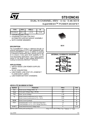 STS1DNC45 Datasheet PDF STMicroelectronics