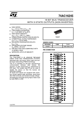 74AC16245TTR Datasheet PDF STMicroelectronics