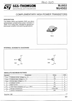 MJ4502 Datasheet PDF STMicroelectronics
