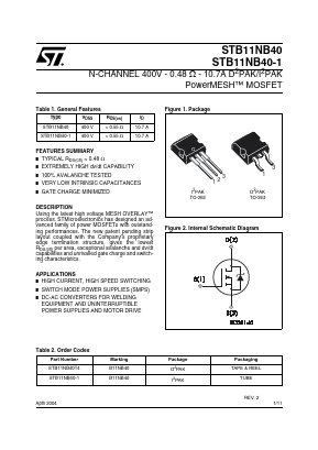 STB11NB40-1 Datasheet PDF STMicroelectronics