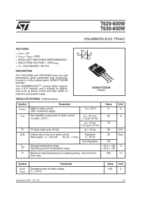 T620-600W Datasheet PDF STMicroelectronics