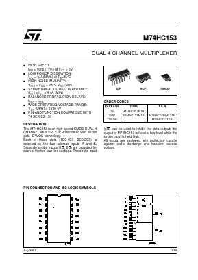 M74HC153TTR Datasheet PDF STMicroelectronics