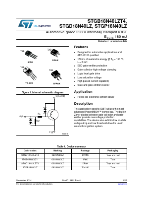 STGP18N40LZ Datasheet PDF STMicroelectronics