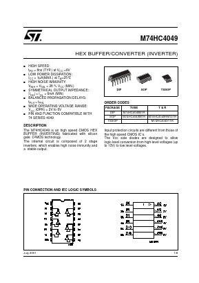 M74HC4049TTR Datasheet PDF STMicroelectronics