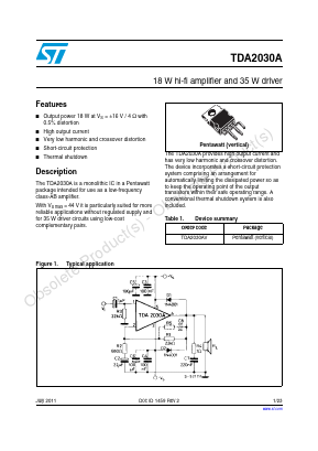 E-TDA2030AV Datasheet PDF STMicroelectronics