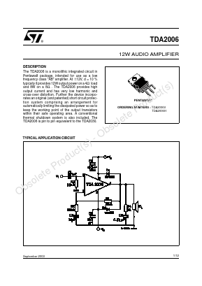 TDA2006H Datasheet PDF STMicroelectronics