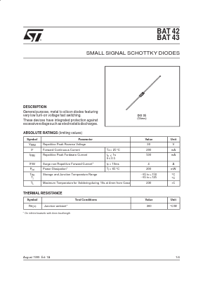 BAT42 Datasheet PDF STMicroelectronics