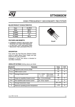 STTH3003CW Datasheet PDF STMicroelectronics
