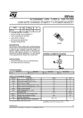 IRF540 Datasheet PDF STMicroelectronics
