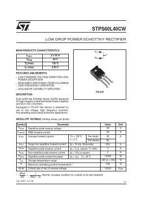 STPS60L40CW Datasheet PDF STMicroelectronics