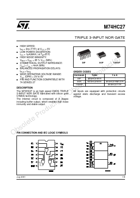 M74HC27B1R Datasheet PDF STMicroelectronics