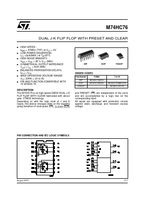 M74HC76 Datasheet PDF STMicroelectronics