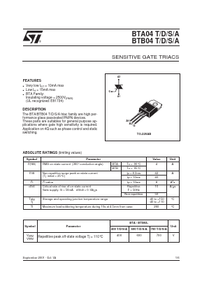 BTA04-700T Datasheet PDF STMicroelectronics