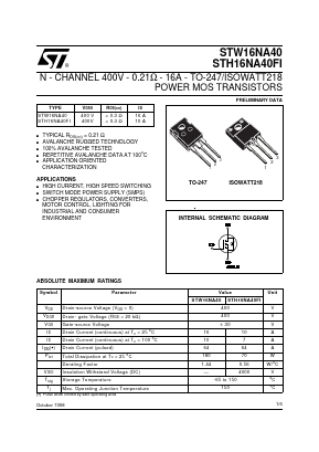 W16NA40 Datasheet PDF STMicroelectronics