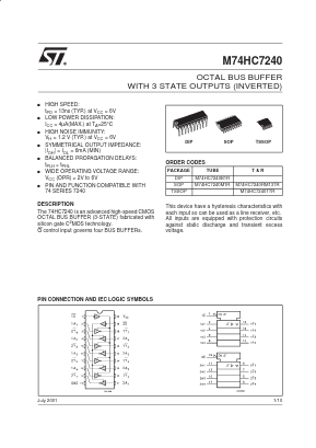 M74HC7240B1R Datasheet PDF STMicroelectronics