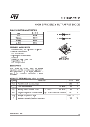 STTH6102TV Datasheet PDF STMicroelectronics