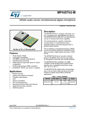 MP45DT02TR-M Datasheet PDF STMicroelectronics