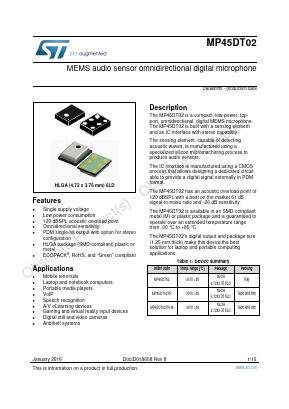 MP45DT02 Datasheet PDF STMicroelectronics