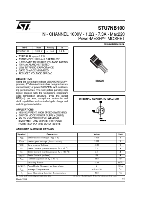STU7NB100 Datasheet PDF STMicroelectronics