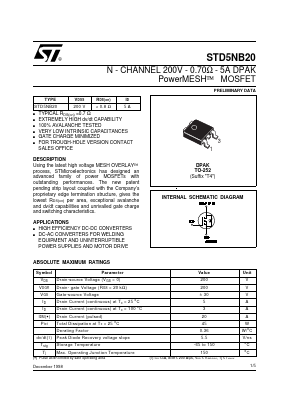 STD5NB20 Datasheet PDF STMicroelectronics