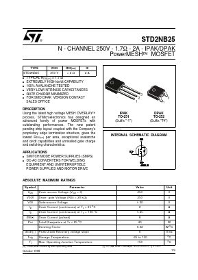 STD2NB25-1 Datasheet PDF STMicroelectronics