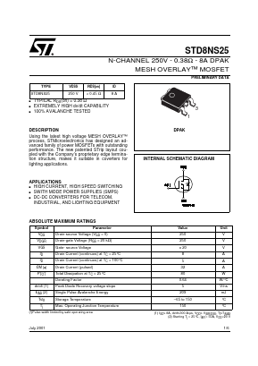 STD8NS25 Datasheet PDF STMicroelectronics