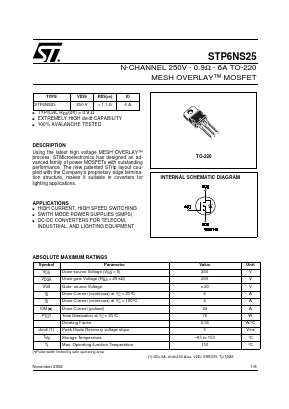 STP6NS25 Datasheet PDF STMicroelectronics