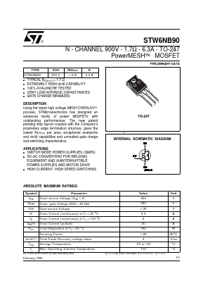 STW6NB90 Datasheet PDF STMicroelectronics