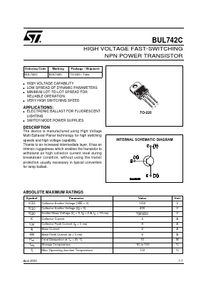 BUL742C Datasheet PDF STMicroelectronics