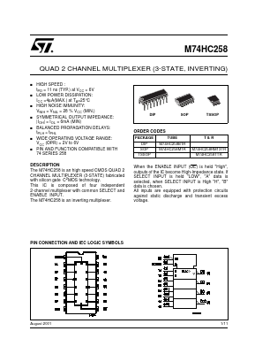 M74HC258B1R Datasheet PDF STMicroelectronics