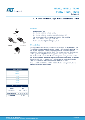 BTA12 Datasheet PDF STMicroelectronics