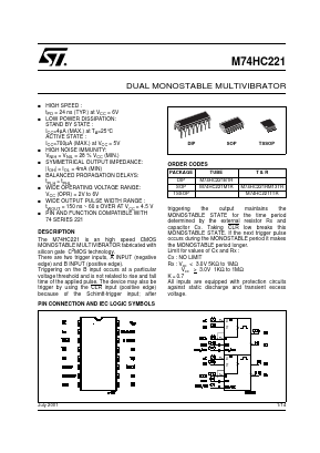 M74HC221 Datasheet PDF STMicroelectronics
