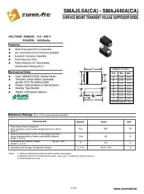 SMAJ13CA Datasheet PDF SUNMATE electronic Co., LTD