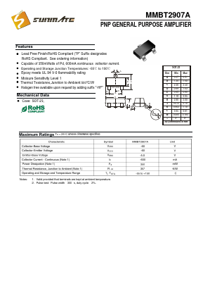 MMBT2907A Datasheet PDF SUNMATE electronic Co., LTD