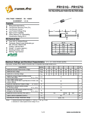 FR154G Datasheet PDF SUNMATE electronic Co., LTD